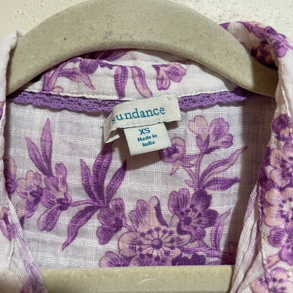 Sundance Sz XS Chantilly Blooms Button Down Top Blouse White Purple Floral Bird - Picture 5 of 12